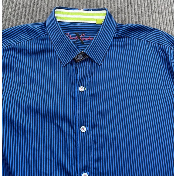 Robert Graham Tailored Fit Men Shirt Size 2XL Blue Striped Cotton Long Sleeve. - Picture 8 of 10